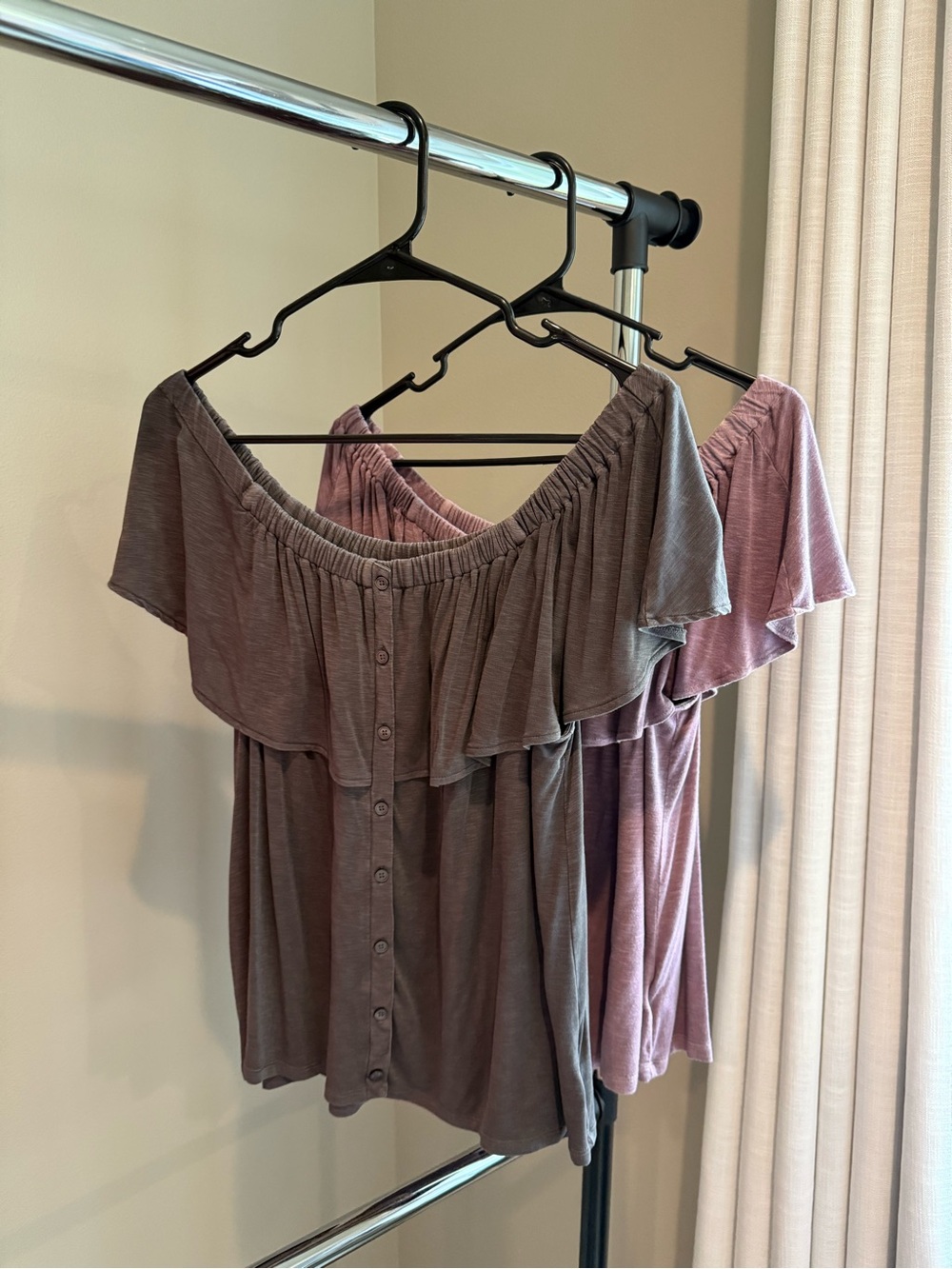 American Eagle Outfitters Off-Shoulder Ruffle Button-Front Top
